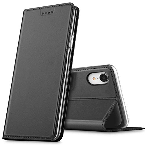 Handyhülle für iPhone XR, Premium Handy Flip Cover für Apple iPhone XR Hülle [integr. Magnet] Book Case PU Leder Tasche (6,1 Zoll), Schwarz