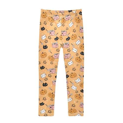 Girls' Athletic Leggings Ankle Length Yoga Dance Pants Kids Teen 4T Pumpkin Magic Book