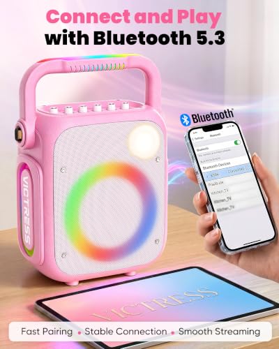 Image of Karaoke Machine for Adults Women Girls with 2 Mics,GuitarMode,Pink
