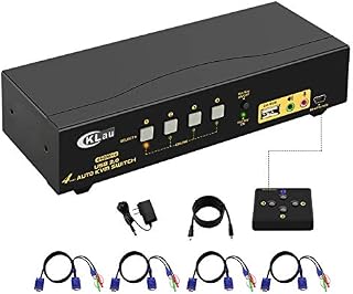 CKLau 4 Port USB KVM Switch VGA with Audio and 4 Kit Cables