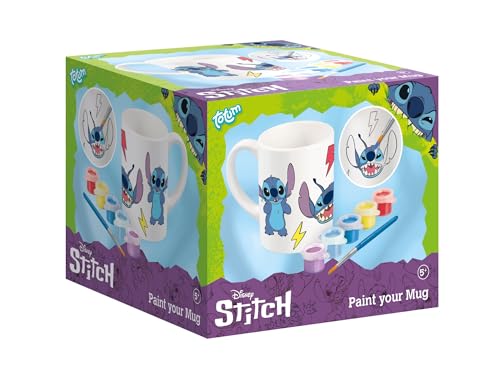 TM ESSENTIALS Tazas para pintar tú mismo, juego de vasos creativos para niños con pinturas y pinceles, diseño de Stitch