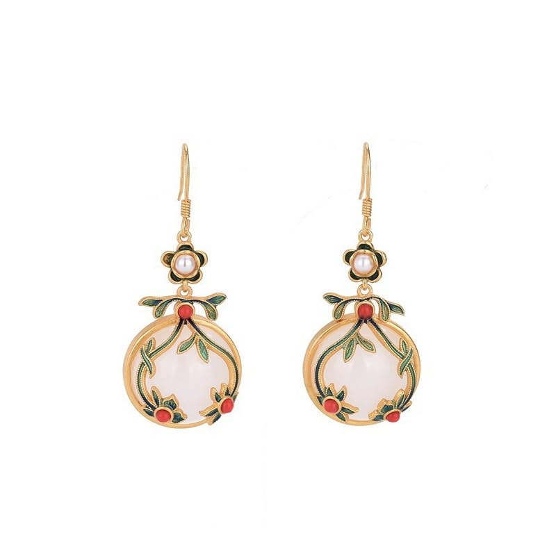 Boucles d'oreilles faux jade blanc femmes bijoux émail goutte florale