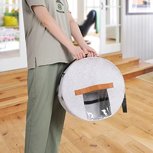 Pehciroe Round Hat Storage Box, Portable Felt Travel Hat Boxes For Women & Men With Translucent Dustproof Lid And Shoulder Strap For Various Types Of Hats/Clothes & Toy Storage/Closet Organizer, Grey #TOP7