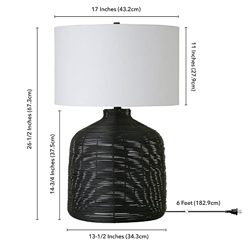 Henn&Hart 27" Tall Oversized/Rattan Table Lamp with Fabric Shade in Black Rattan/White, Lamp, Desk Lamp for Home or Office by Henn&Hart - Image 3