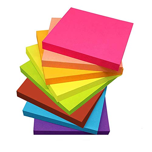 Sticky Notes 3x3, Self Stick Notes 640 Sheets, Bright Colorful Self-Stick Pads, 8 Pads/Pack, 8 Colors (Red, Fuscia, Orange, Yellow, Green, Blue, Purple, Coral)