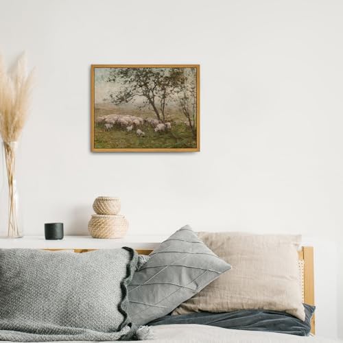 Roslynity Framed Canvas Wall Art Vintage Print Oil Painting Sheep Farm Meadow Pasture Landscape Country Animal Retro Aesthetic Artwork for Home Living Room Bathroom Nursery Wall Decor (8"x10") by Roslynity - Used condition - Image 4