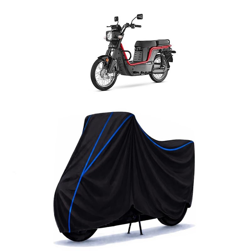 Image of Scooty Cover Water Resistant for Green E Luna X2 | Universal Scooter & Bike Cover | Heavy Duty UV Dust, Rain & Scratch Protection | Elastic Fit All Weather Indoor Outdoor | Black with Blue Piping