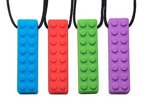 Tilcare Chew Chew Sensory Necklace 4-Pack â€“ Best for Kids or Adults That Like Biting or Have Autism â€“ Perfectly Textured Silicone Chewy Toys - Chewing Pendant for Boys & Girls - Chew Necklaces
