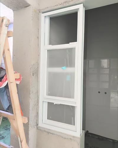 アルミサッシ窓 枠付き 白いアルミ製窓用スクリーンフレームキット、 小屋用縦型スライド式サービスウィンドウ、 鶏小屋地下室トレーラーハウス用ロック付き交換窓(30x27in/76x68cm)