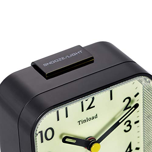 Image of Tinload Small Battery Operated Analog Travel Alarm Clock Silent Non Ticking,Gentle Wake, Ascending Beep Sounds, Snooze,Lighted on Demand, Glow in Dark dial,Easy Set