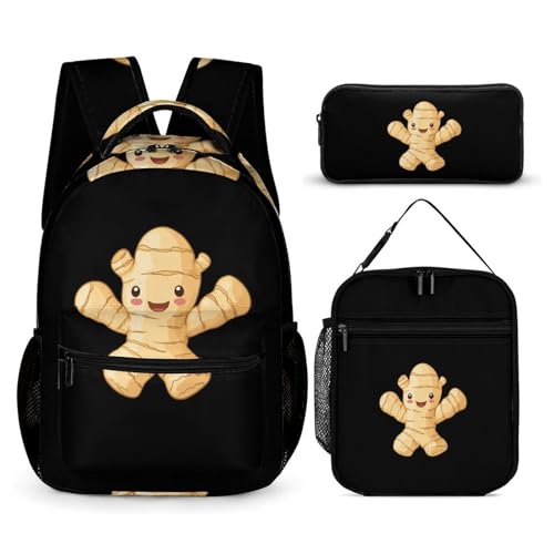 Cute Ginger Root Cute Backpacks Set Lightweight Lunch Bag Aesthetic Pencil Cases for Travel Work