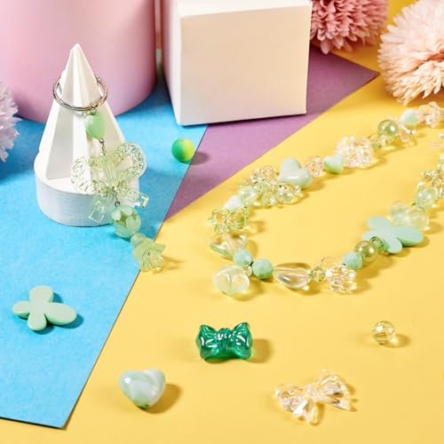 PH PandaHall Pandahall 100g Acrylic Beads Assorted Bows Flower Butterfly Heart Star Bear Round Loose Spacer Beads Charms for Bracelet Necklace Jewelry Making Light Green - Image 2