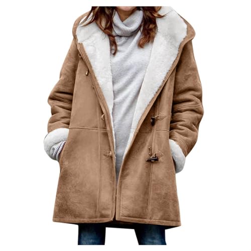 Fleece Jacket Women Horn Button Hooded Coats Casual Sherpa Hoodies Long Sleeve Fuzzy Winter Jackets With Pockets