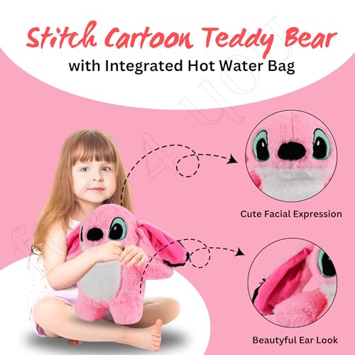 Image of Fun4you Cute Hot Water Bottle | Periods Cramps Relief Hot Waterbag | Soft Stuffed Plush Teddy Bear Hot Water Bag | Reusable, Comfort, Warm Bag for Back, Neck, & Abdominal Pain -30 CM (Pink)