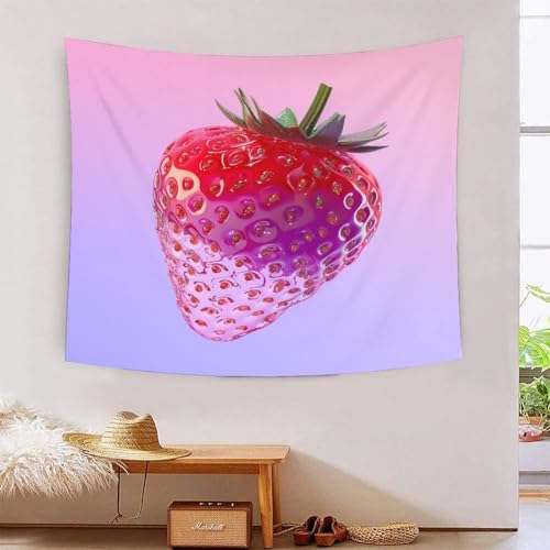 Tapisserie fraises 3D déco murale tissu pour dortoir et chambre ado