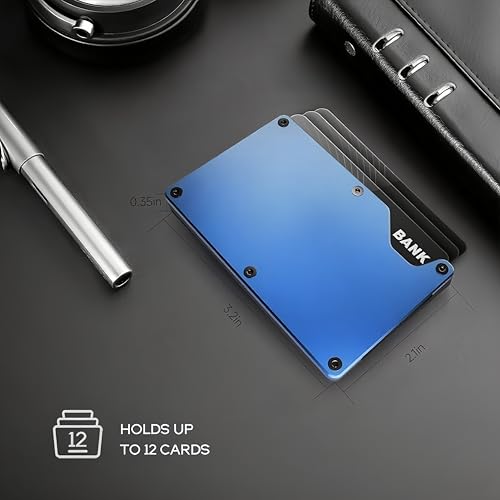 Slim Wallet for Men, Minimalist Mens Wallet， RFID Wallet for Men, Credit Card Holder, Metal Wallet with Money Clip, Mens Wallet(Blue)2