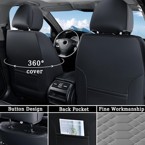 Image of Coverado Leather Seat Covers, Car Seat Covers Full Set, Nappa Leather Seat Covers for Cars, Car Seat Protectors Waterproof, 5 Seats Black&Gray Automotive Seat Covers Fit for Most Cars Trucks