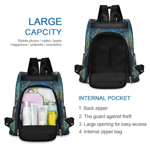Image of SUABO Galaxy Deer Oil Painting Women Backpack Purse Anti-theft Casual Shoulder Bag Fashion Ladies Bags