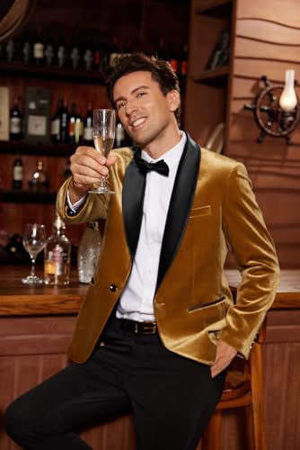 GRACE KARIN Mens Velvet Blazer One Button Shawl Lapel Slim Fit Suit Jacket Sport Coat Dinner Party Prom Wedding Tuxedo3