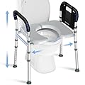 Raised Toilet Seat with Handles, 450lb Toilet Seat Risers for Seniors, Adjustable Height & Width, Extra Support Bars, Padded Seat, V-Opened Handicap Elevated Toilet Seat for Pregnant, Fits Any Toilet