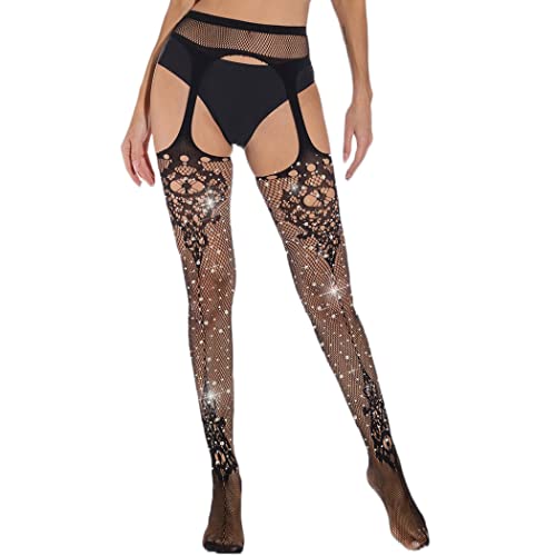 CanB Rhinestone Fishnet Stockings High Waist Tights Sexy Fishnets Thigh Suspender Pantyhose Stockings for Women and Girls2