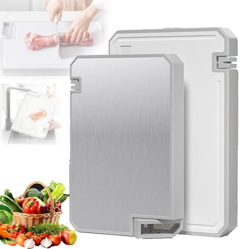 OZTYSGL Tablas de cortar para cocina, hogar, de acero inoxidable, antiadherente, con mango de fácil agarre, tabla de cortar multifunción para frutas, carne, verduras, 31 x 45 cm