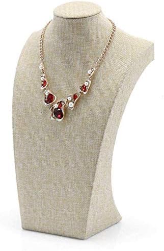 WERSHOWWERSHOW Beige Linen Necklace Display Bust - 13.7" Jewelry Holder for Necklaces, Bracelets, Figure Display Stand (35x20cm)