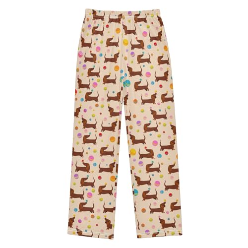 Dachshund Colorful Ball Boys Long Pants Soft Trousers Elastic Waist Kids Lounge Bottoms with Pockets S-XL