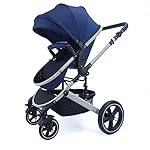 Pixini Neyla Kombi Kinderwagen mit Stoffwanne/Buggy/Wickeltasche/Getränkehalter/Regenplane/Mückennetz/Wickelauflage (3in1 Set mit Babyschale grau/marine)