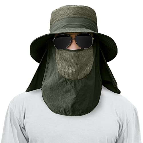 3 Pack Mens Outdoor Wide Brim Fishing Hat,Upf 50+ Sun Protection Cap With Face Neck Flap For Hiking & Garden (3 Pack-Dark Grey＆Light Grey＆Army Green) #TOP1