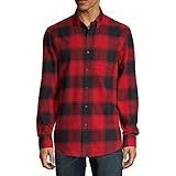 St. John's Bay Super Soft Mens Long Sleeve Flannel Shirt (New Red Buffalo, Medium)