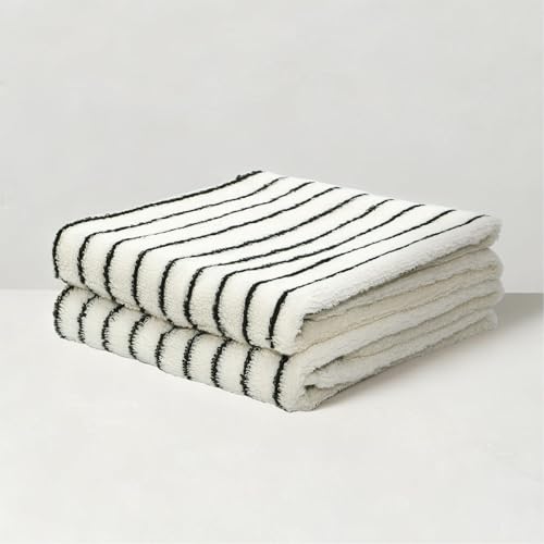 seicasaya Premium Striped Cotton Bath Towels â€“ Soft, Absorbent, and Durable (Black & White Stripes, Small 2 Pcs)