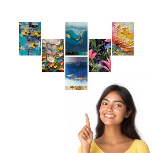 Image of Abstract Floral & Nature Teal Gold Art Print Set - Set of 2-4x6 Inch - Board (Pack of 6) - Sticker (Pack of 6)