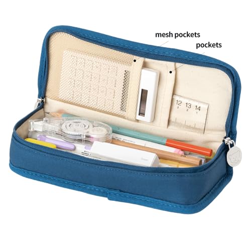 Image of Daily Blue Pencil Case, Large Capacity Pencil Pouch with Ample Storage, Simple Design for Students and Professionals