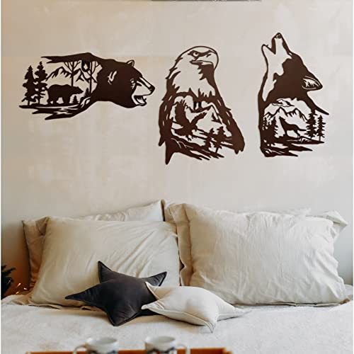 Wotieuns Metal Wooden House Wall Decoration Bear Wolf Eagle Wall Art Country Forest Hunting Cabin Decoration Hanging Laser Cutting Suitable For Living Room, Dining Room And Bedroom Wall Decoration #TOP5