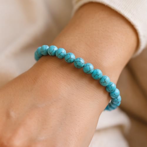 Ma Bijouterie Naturelle Bracelet Turquoise en Pierres Naturelles Qualité AAA | Lithothérapie | Taille Personnalisée 12 à 22 cm | Enfant Adulte | Perles 6 mm | Fil Élastique – vue 3