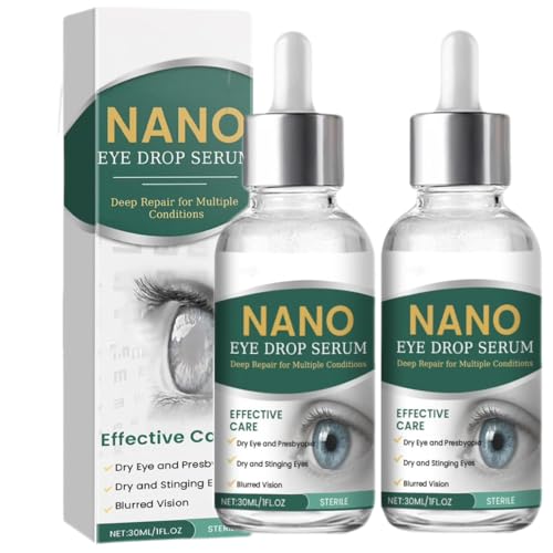 Suero de gotas oftálmicas Nano, gotas lubricantes para ojos, para la recuperación ocular, para la recuperación de la visión, de la fatiga ocular para el cuidado de los ojos (2 piezas)