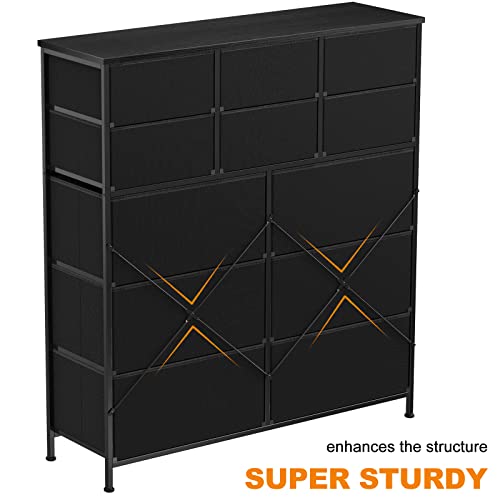 Reahome 5+12 Drawer Dresser For Bedroom Fabric Storage Tower Wide Dresser With Wood Top Sturdy Steel Frame Storage Organizer Unit For Living Room Hallway Entryway Closets Nursery #TOP7