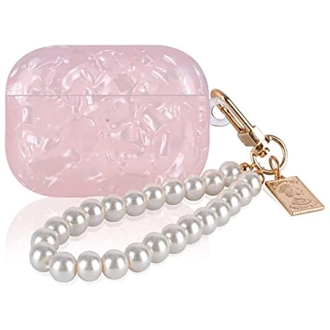 CameCosy Glitter Shell Case for AirPods Pro (2019) with Pearl Bracelet Keychain, Colorful Sparkle Cute for Women TPU Shockproof Protective Cover for Airpods Pro Case-Pink Cover