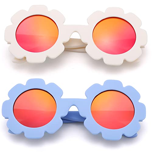 Image of Hycredi Flexible Bendable Flower Baby Polarized Sunglasses with Strap for Newborn Infant Girls Age 0-24 Months