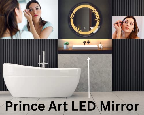 Image of LED Mirror Glass Bathroom Wall - Decorative Led Mirror with Touch Sensor Lights Cabinet Vanity Wall Design Darpan Full Length for Home (21x21 Inch Round DH8)