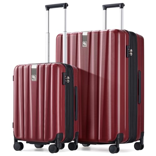 Image of Hanke Expandable Hard Shell Luggage Sets 2 piece Carry on Luggage with Wheels Suitcases Lightweight Checked TSA Luggage Rolling Large Suitcase Travel Luggage Bag Woman Men 20 /29 Inch(Burgundy)