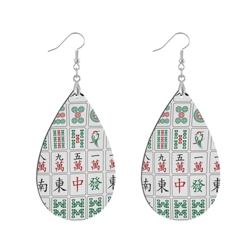 Mahjong Tiles Wooden Teardrop Earrings For Women Drop Dangle Earrings.