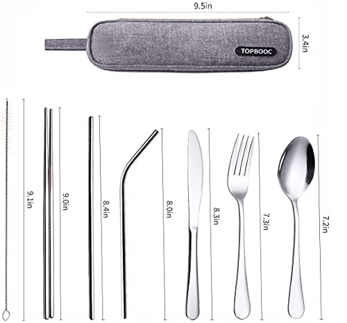 Portable Stainless Steel Flatware Set, Travel Camping Cutlery Set, Portable Utensil Travel Silverware Dinnerware Set With A Waterproof Case (Silver) #TOP2