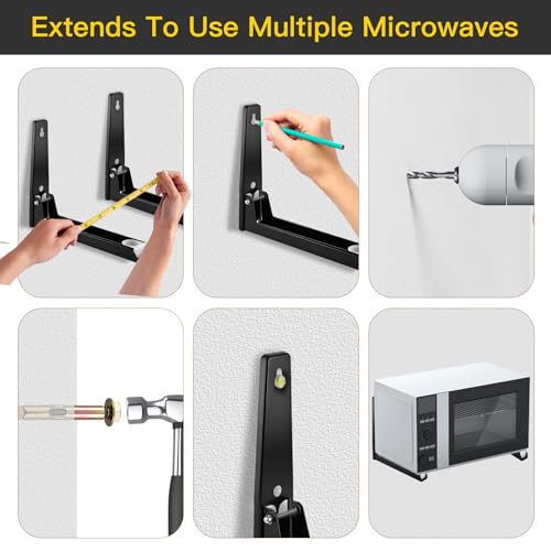 2 STK Wandregal Mikrowellenhalterung | Edelstahl Einstellbar – Halterung für Mikrowelle & Kleinen Backofen