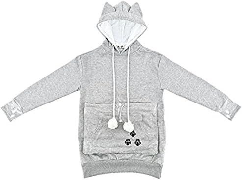 BocianelliNeuFashion Pet Cat Dog Kangaroo Pouch Hoodies Pullover Sweater Pocket Hoodie Cat Dog Holder Carrier Sweatshirt, Grey, 3X-Large