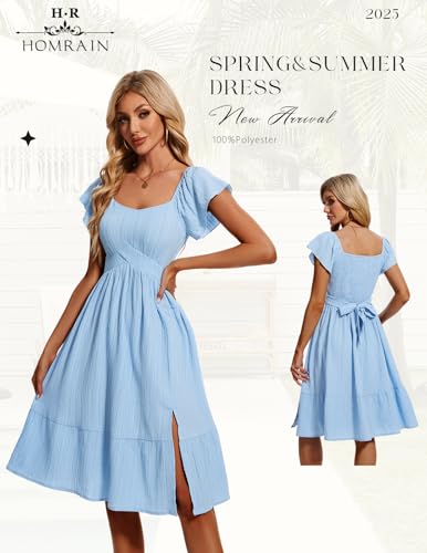 HomRain Women's Casual Wedding Dresses for Summer 2025, Vintage Graduation Square Neck Cocktail Beach Dress for Tea Party2