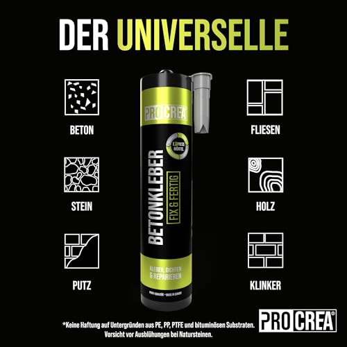 PROCREA® Betonkleber Fix & Fertig [Körniger Reparaturmörtel] Gebrauchsfertiger Fugenmörtel, Fliesenkleber, Steinkleber uvm. - Universeller Dichtkleber innen & aussen - Zementgrau - Profi-Qualität
