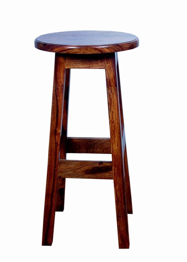 Image of KAIDO Wooden Bar Stool, 35.5 cm Round Top, 72 cm Height, Dark Brown