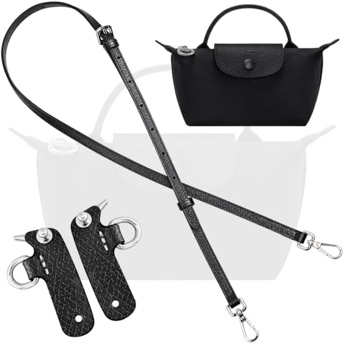 Image of Bag Leather Strap Replacement Crossbody Shoulder Straps for xs MINI Pouch, No Damage Conversion Kits Accessories (MINI-Black-Silver hardware)
